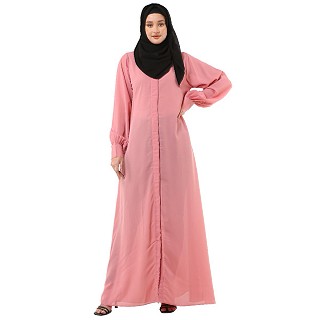 Casual front open abaya- Baby Pink